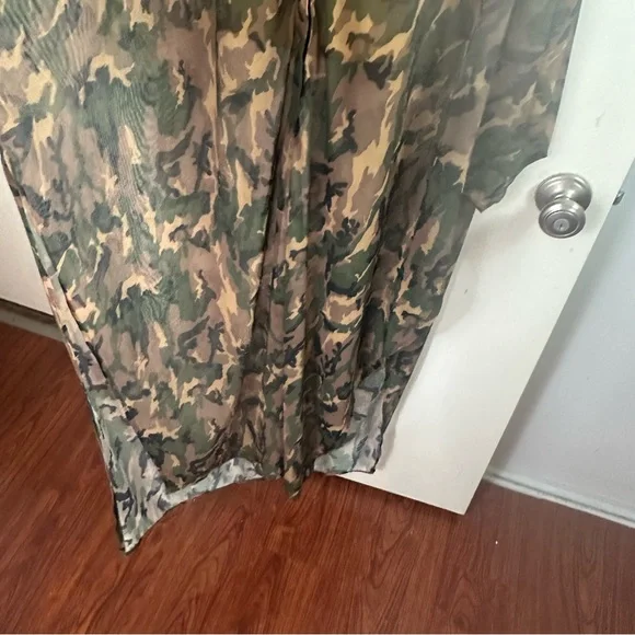 Rough Trade Gear Green Tan Camo Print SheerMesh Oversized Hooded Coverup NWT O/S